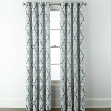 (1) JCPenney Home Casey Jacquard INDIGO BLUE 7313191 Grommet Curtain 50 X 84