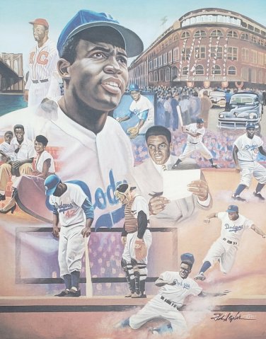 Rare 1977 Signed Jackie Robinson Brooklyn Dodgers Artist Proof Baseball Print