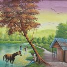 Rare Original Rony Millien Tranquillity in the Countryside Haitian Art Painting Rare Original Rony Millien Tranquillity in the Countryside Haitian Art Painting