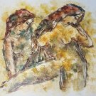 Rare & Signed Calvin Waller Burnett - Two Nude Women - Love Scene Art Painting
