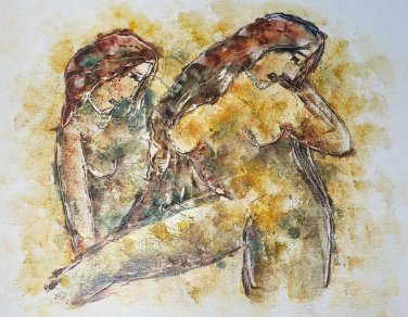 Rare & Signed Calvin Waller Burnett - Two Nude Women - Love Scene Art Painting