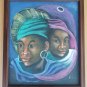 Original & Signed Two Women Portrait Haitian Art Naif Native Haiti Painting
