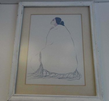 1970's R.C Gorman Navajo Native Indian Woman Litho Print Framed Art, Custom Mats