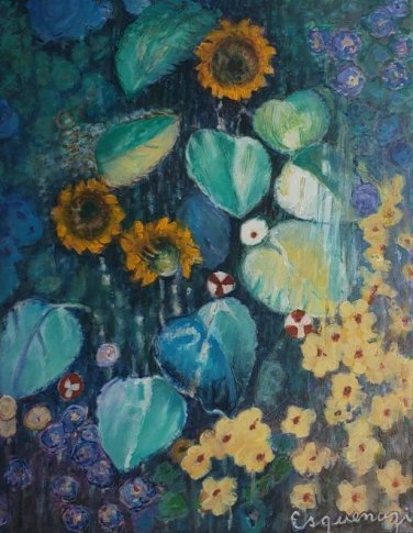 Original & Signed Esquenazi Floral Design Flowers Art Painting on Canvas