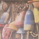 1985 Signed M. Tanas Colorful Buoy Bouie Large Watercolor Art Painting