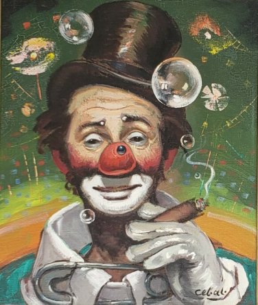 Signed Rufino CEBAL Ceballos Vintage Clown Painting Emmett Kelly - E.K - Paris