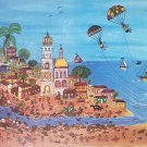 Signed Gilberto Grimaldi Mexican Beach Puerta Vallarta Mexico Naif Art Poster
