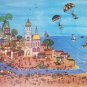 Signed Gilberto Grimaldi Mexican Beach Puerta Vallarta Mexico Naif Art Poster