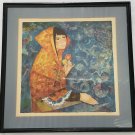 SIGNED GABRIEL PORTOLES YOUNG WOMAN 51/200 LITHOGRAPH ORIGINAL FRAMED ART PRINT