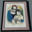 SIGNED & NUMBERED SANDU LIBERMAN "FATHER & SON" COLOR LITHOGRAPHIC ART PRINT