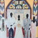 Vintage & Signed Harold Rigaud ''The Wedding''  Lithograph on Canvas Haitian Art