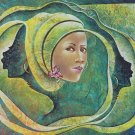 Signed JM Cupidon Portrait of a Woman Contemporary Art Haitian Painting Haiti