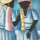 Rare Signed Naif Primitive TWO WOMEN Haitian Art Canvas Painting Haiti Caribbean