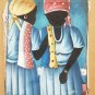 Rare Signed Naif Primitive TWO WOMEN Haitian Art Canvas Painting Haiti Caribbean