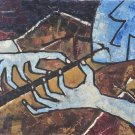 1961 SIGNED RJ BARONE "ARABIC MUSICIAN" ORIGINAL CUBISM ABSTRACT CANVAS PAINTING