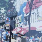 RARE SIGNED A. ARON STREET CAFE CITYSCAPE NYC NEW YORK CITY COLORFUL  ART PRINT