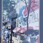 RARE SIGNED A. ARON STREET CAFE CITYSCAPE NYC NEW YORK CITY COLORFUL ART PRINT