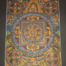 Vintage Thangka Mandala Hand Painting Buddhist Meditating Buddha Gold Gilt, Silk