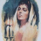 Signed & Numbered 69/75 Sandu Liberman Woman & Shabbas Candles Judaica Art Print Signed & Numbered 69/75 Sandu Liberman Woman & Shabbas Candles Judaica Art Print