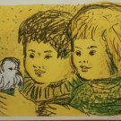 1967 Signed IRWIN ROSENHOUSE Children White Dove Woodcut Artist Proof Art Print
