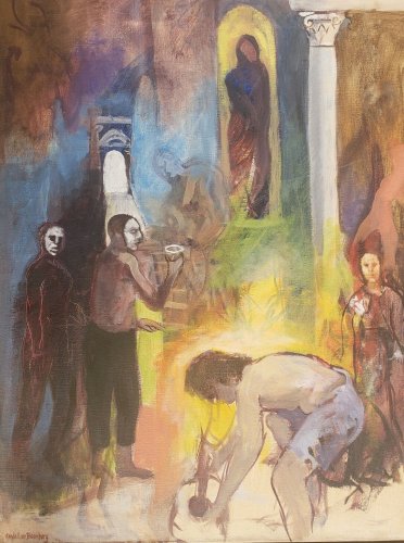 1995 RARE & ORIGINAL SIGNED RANDALL VON BLOOMBERG DRESS REHEARSAL PAINTING