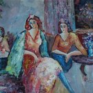 Signed K. Barnes "Untitled" Three Women at Leisure Original Oil Painting on Canv