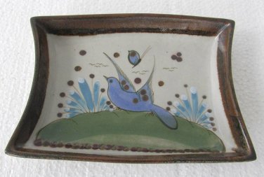 VINTAGE Tonala Handpainted Medium Size Display Collectible Art Pottery Tray  Sig