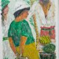 Signed Anne Jacobs Caribbean Marketplace Mixed Media Black Art Vintage Painting