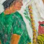 Signed Anne Jacobs Caribbean Marketplace Mixed Media Black Art Vintage Painting