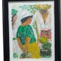 Signed Anne Jacobs Caribbean Marketplace Mixed Media Black Art Vintage Painting