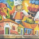 Rare Signed Carnival de Barranquilla Festival Folk Art Large Painting Colombia