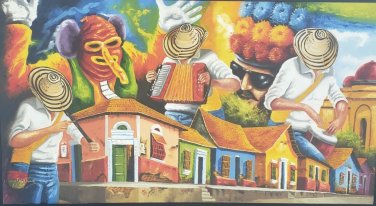 Rare Signed Carnival de Barranquilla Festival Folk Art Large Painting Colombia