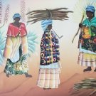 Signed W. Harper Three Tribal Black Women Afro American Mixed Media Art Painting