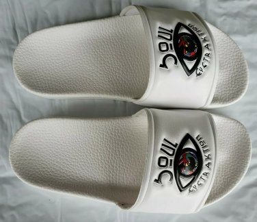 NEW! WOMEN'S SOUL EYETRAKTION WHITE SLIDES SZ 11.5 URBAN HIP HOP FASHION SANDALS