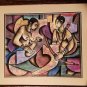 1995 Signed Peter Sibeko FAMILY Mixed Media Art SOUTH AFRICA Large Painting ZULU