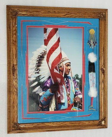 SIGNED Vintage PETE GOFF 14/500 Sioux Native Indian American Flag Photo Art