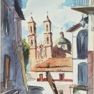 1964 SIGNED CERVANTES Iglesia De Santa Prisca Church WATERCOLOR PAINTING MEXICO