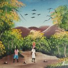 Original Vintage Folk Art Naif Haitian Signed Caribbean Scene Framed Painting