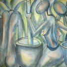 Signed 2004 Nsanda Victor Nude African Women Contemporary Abstract Art - Angola