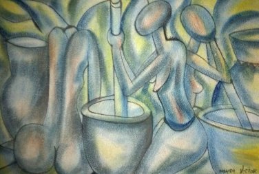 Signed 2004 Nsanda Victor Nude African Women Contemporary Abstract Art - Angola