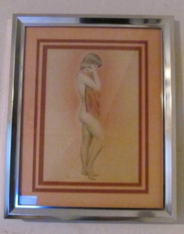 Original Framed & Signed Title Unknown "Nude Woman With Towel" De Simone Pencil