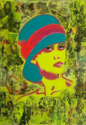 Signed 2011 Olatz Zanguitu - Olatz As Audrey Hepburn - Mixed Media Art Painting