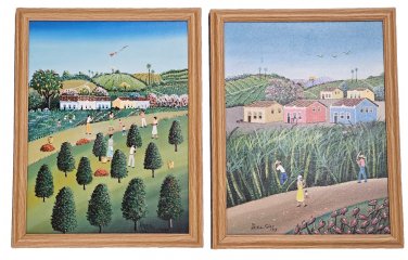 (2) 1999 Signed HELENA SALES Folk Art  Caribbean South America Painting Brazil