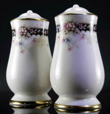 (1) Gorham Fine China NOCTURNE Salt & Pepper Set Gold Trim Multicolor Flowers