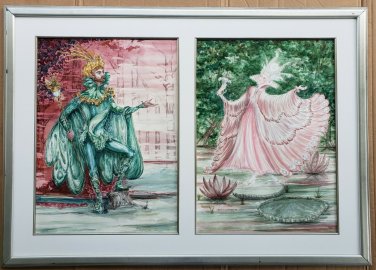 1995 ERWIN LUCAS SCHROERS Oberon & Titania Mixed Media Watercolor Art Painting
