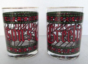 Anchor  Hocking (2) Houze Christmas Season's Tumbler Collectible Short Glasses