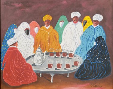 Original Signed Mokhtar Ghailan Morocco SHEIKHS & ARABIC WOMEN IN HAREM Painting