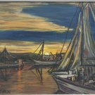 RARE Signed Rozencwaig Boats in Harbor Seascape Acrylic Oil Painting Art Framed