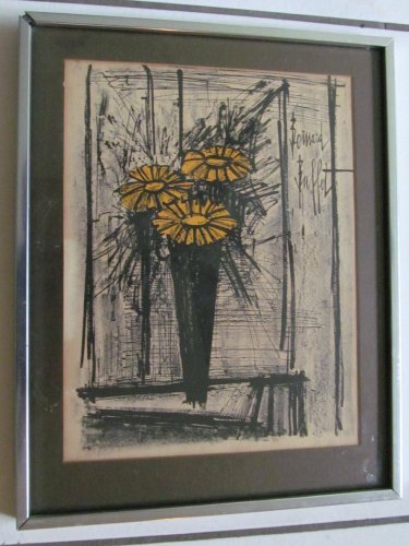 Vintage circa 1968  "Flowers"  Litho Print Signed Bernard Buffet in the Stone pr