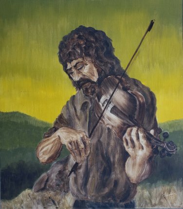 1975 Signed T. GUENTHER - Man Playing the Violin - Original Art Oil Painting